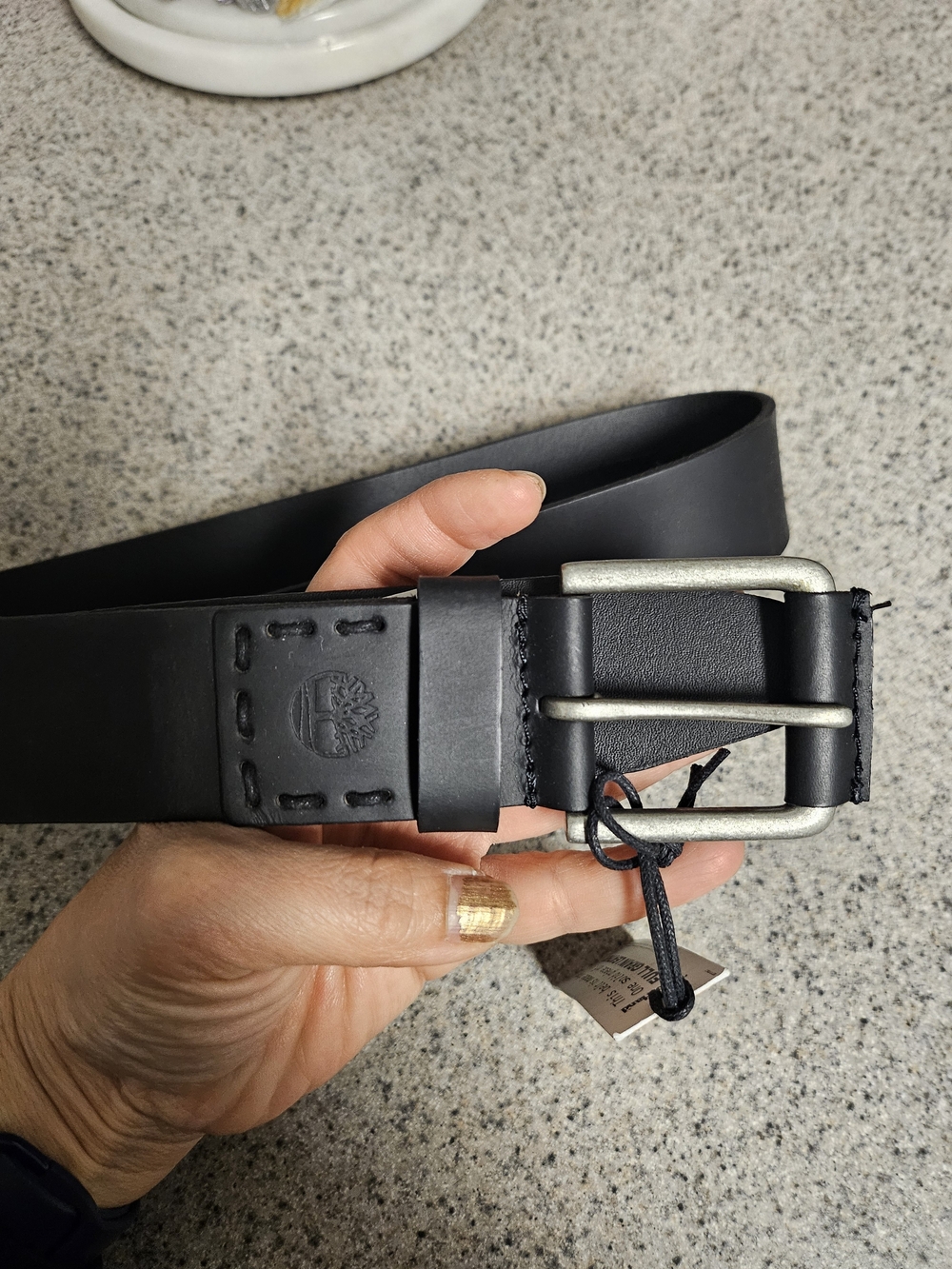 Timberland Men's Black Leather Belt with Metal Buckle